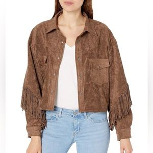 Blank NYC Faux Suede Fringe Shirt Jacket - Cocoa